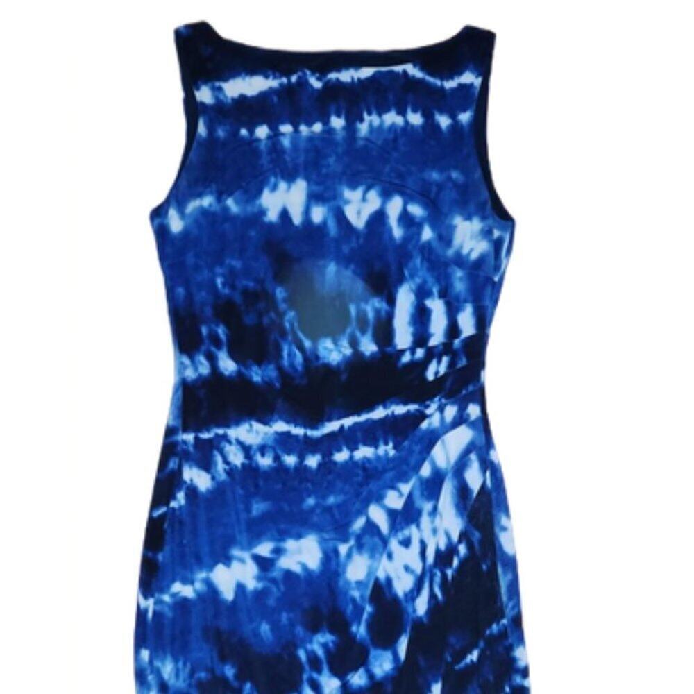 ANNE KLEIN DRESS SIZE 4 STRETCH SLIMMING BLUE AND WHITE SLEEVELESS TIEDYE || EUC